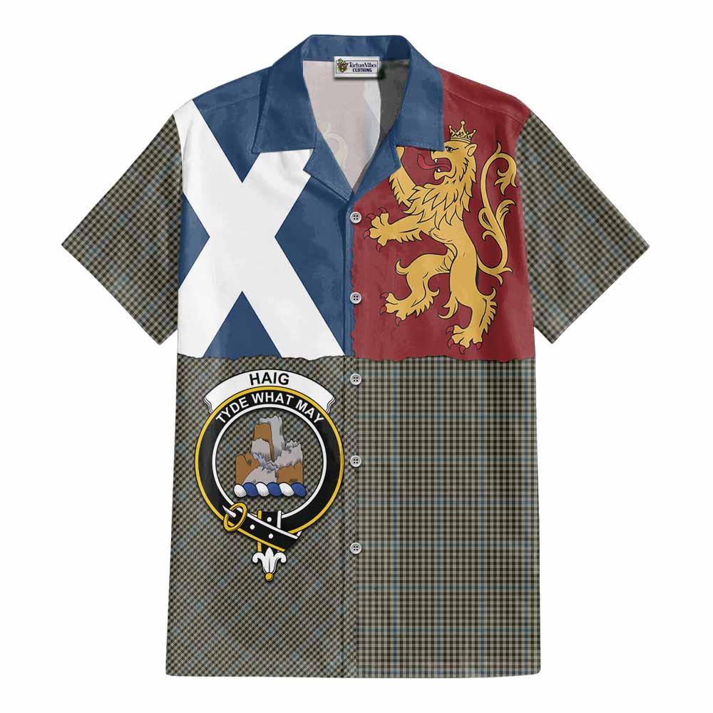 Haig Crest Tartan Cotton Hawaiian Shirt with Lion Rampant Saltire Style - Tartan Vibes Clothing