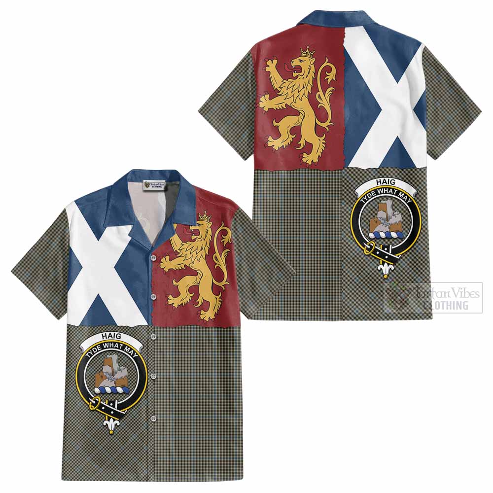 Haig Crest Tartan Cotton Hawaiian Shirt with Lion Rampant Saltire Style - Tartan Vibes Clothing