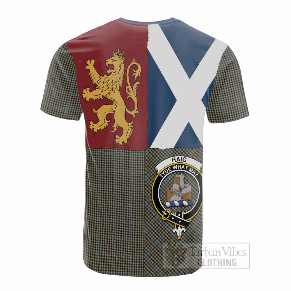 Haig Crest Tartan Cotton T-shirt with Lion Rampant Saltire Style - Tartan Vibes Clothing