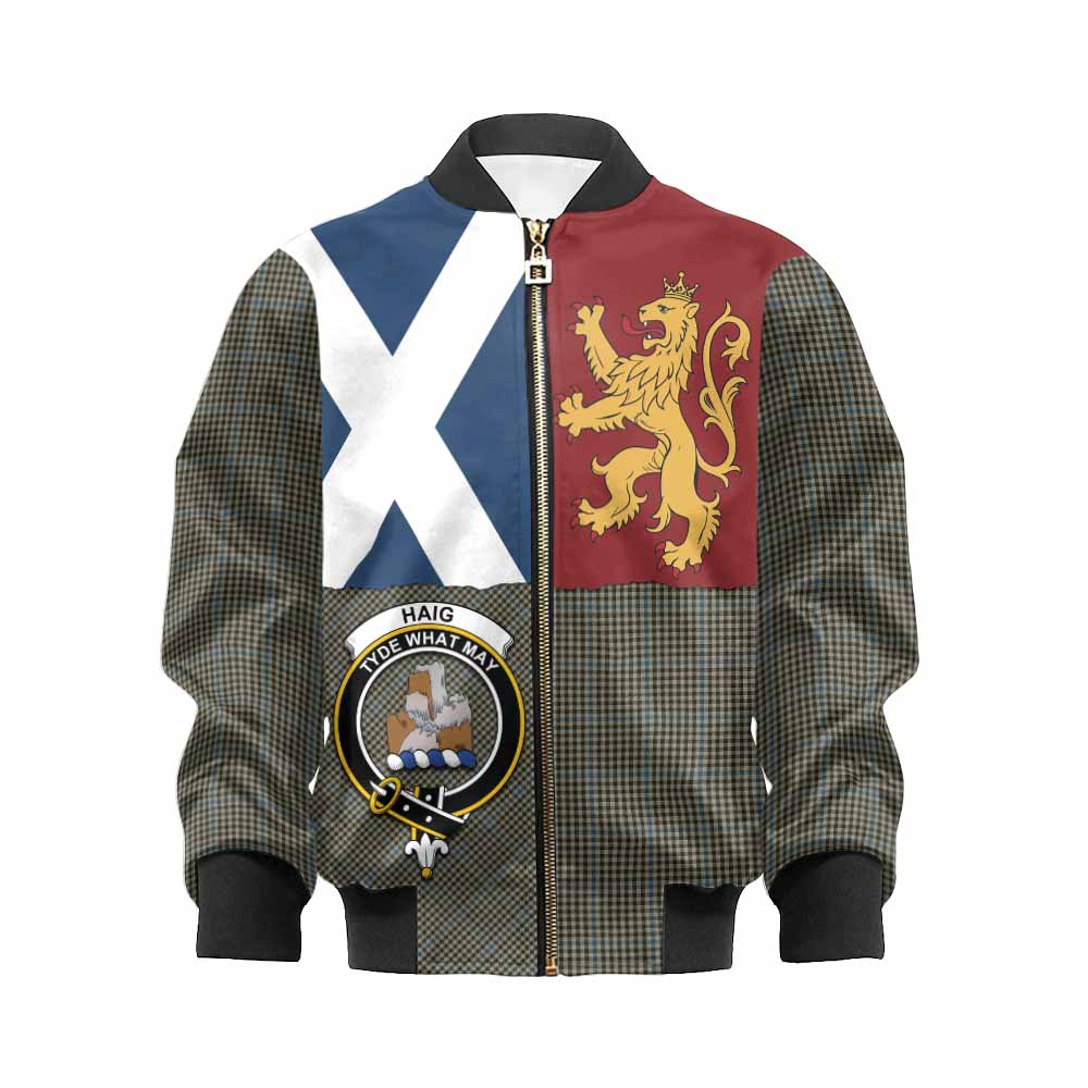 Haig Crest Tartan Kid Bomber Jacket with Lion Rampant Saltire Style - Tartan Vibes Clothing