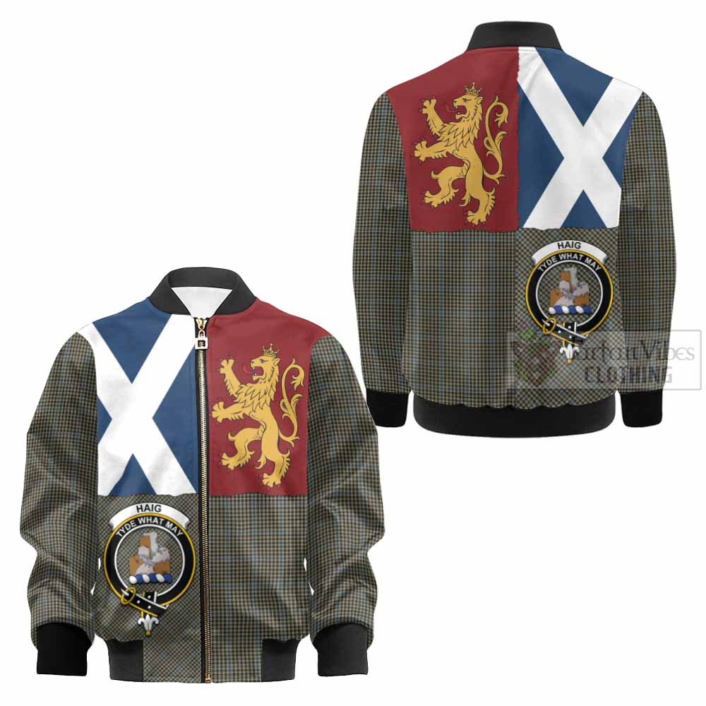 Haig Crest Tartan Kid Bomber Jacket with Lion Rampant Saltire Style - Tartan Vibes Clothing