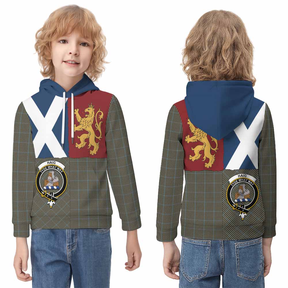 Haig Crest Tartan Kid Hoodie with Lion Rampant Saltire Style - Tartan Vibes Clothing