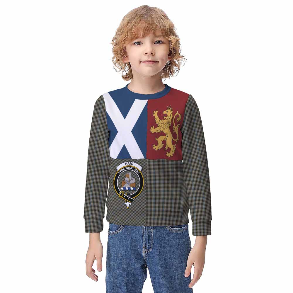 Haig Crest Tartan Kid Knitted Sweatshirt with Lion Rampant Saltire Style - Tartan Vibes Clothing