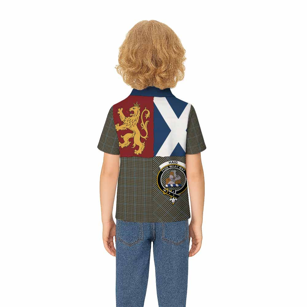 Haig Crest Tartan Kid Polo Shirt with Lion Rampant Saltire Style - Tartan Vibes Clothing