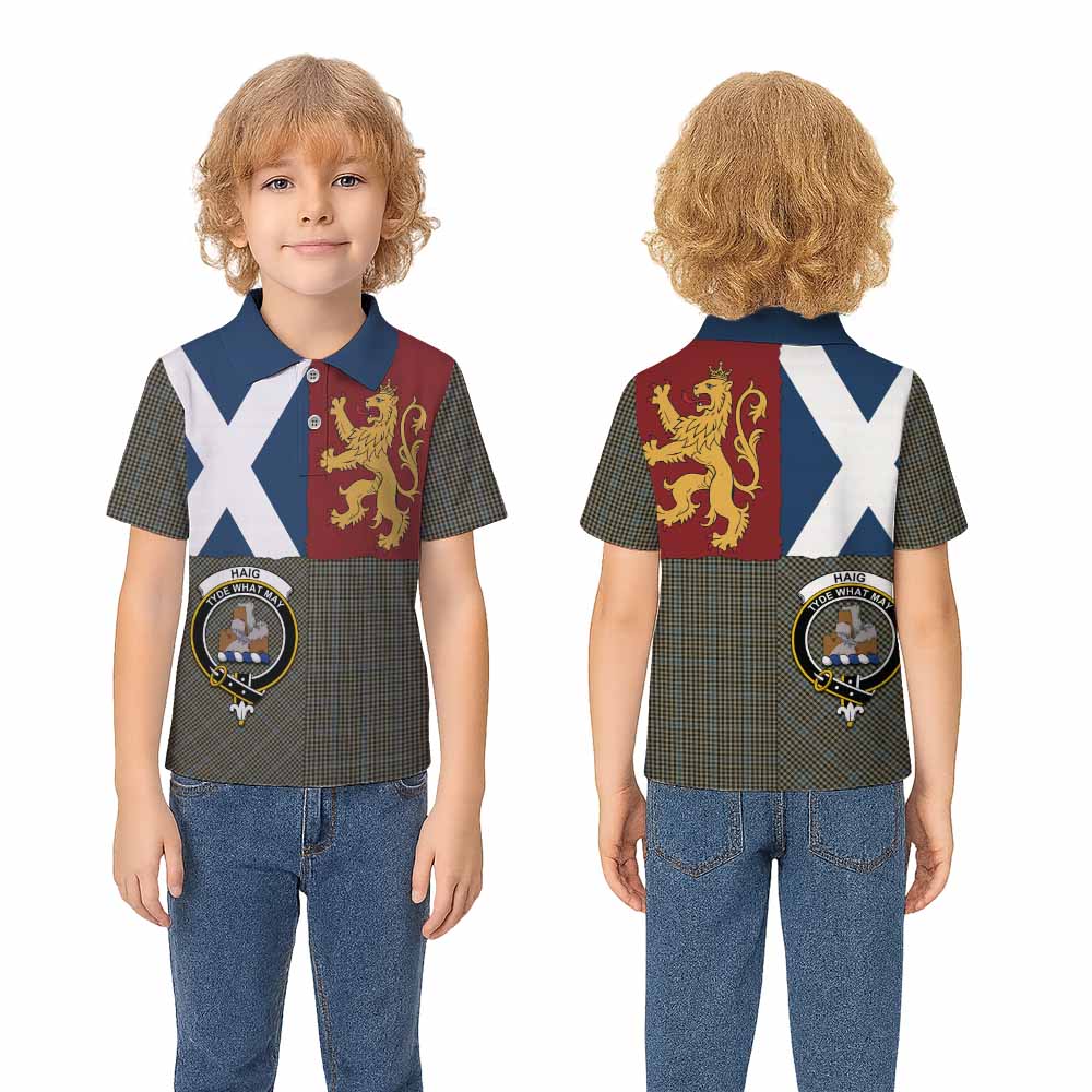 Haig Crest Tartan Kid Polo Shirt with Lion Rampant Saltire Style - Tartan Vibes Clothing