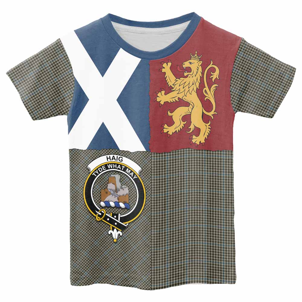 Haig Crest Tartan Kid T-shirt with Lion Rampant Saltire Style - Tartan Vibes Clothing