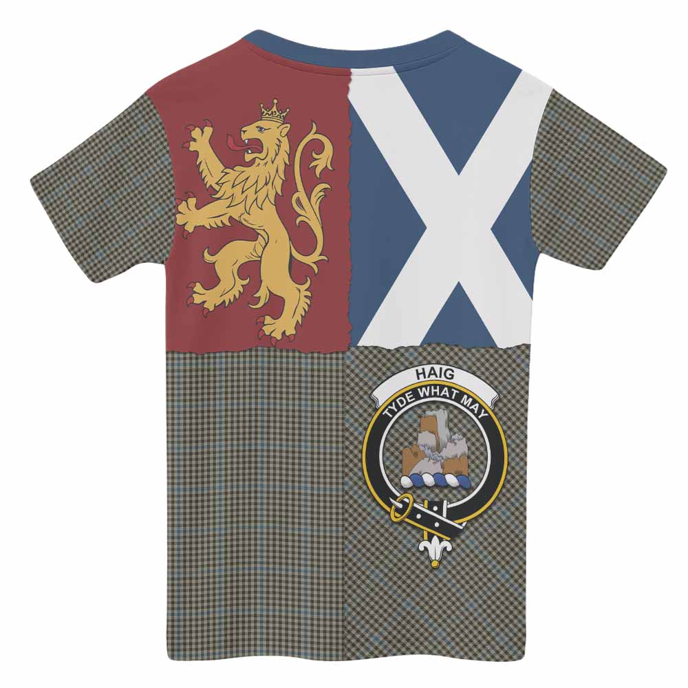 Haig Crest Tartan Kid T-shirt with Lion Rampant Saltire Style - Tartan Vibes Clothing