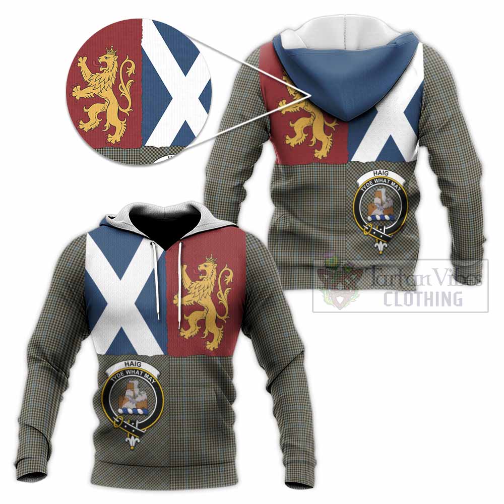 Haig Crest Tartan Knitted Hoodie with Lion Rampant Saltire Style