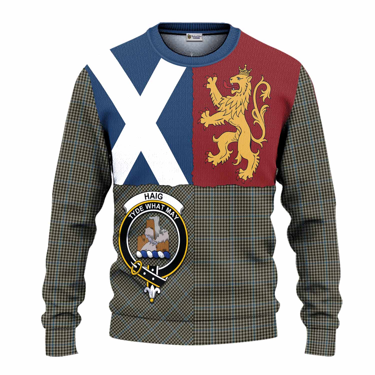 Haig Crest Tartan Knitted Sweater with Lion Rampant Saltire Style
