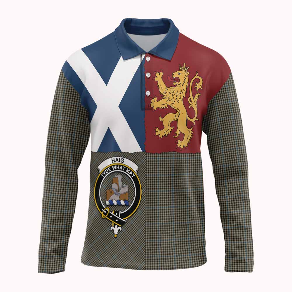 Haig Crest Tartan Long Sleeve Polo Shirt with Lion Rampant Saltire Style