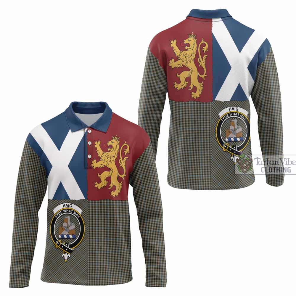 Haig Crest Tartan Long Sleeve Polo Shirt with Lion Rampant Saltire Style