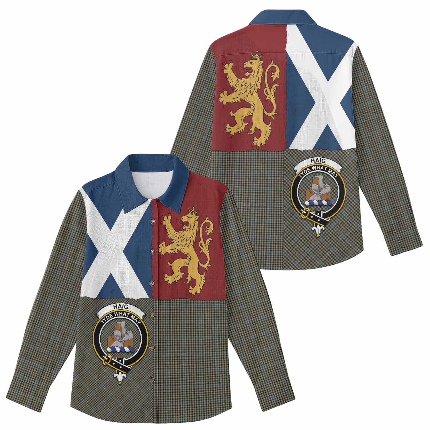 Haig Crest Tartan Women Casual Shirt with Lion Rampant Saltire Style