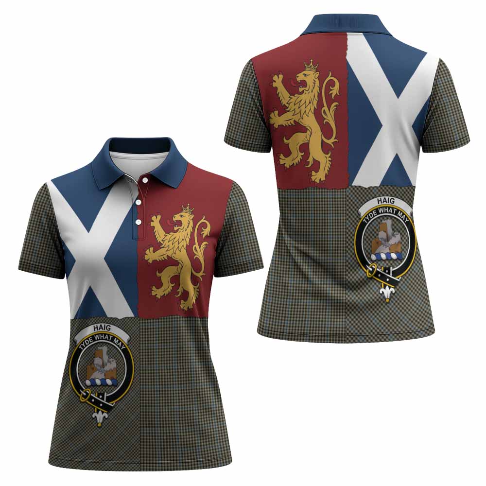 Haig Crest Tartan Women Polo Shirt with Lion Rampant Saltire Style