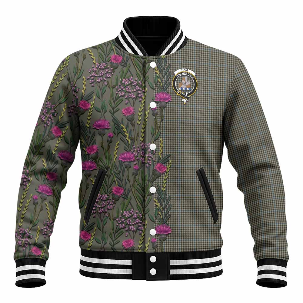 Haig Family Crest Tartan Baseball Jacket Scottish Thistle Flower Pattern Half Style - Tartan Vibes Clothing