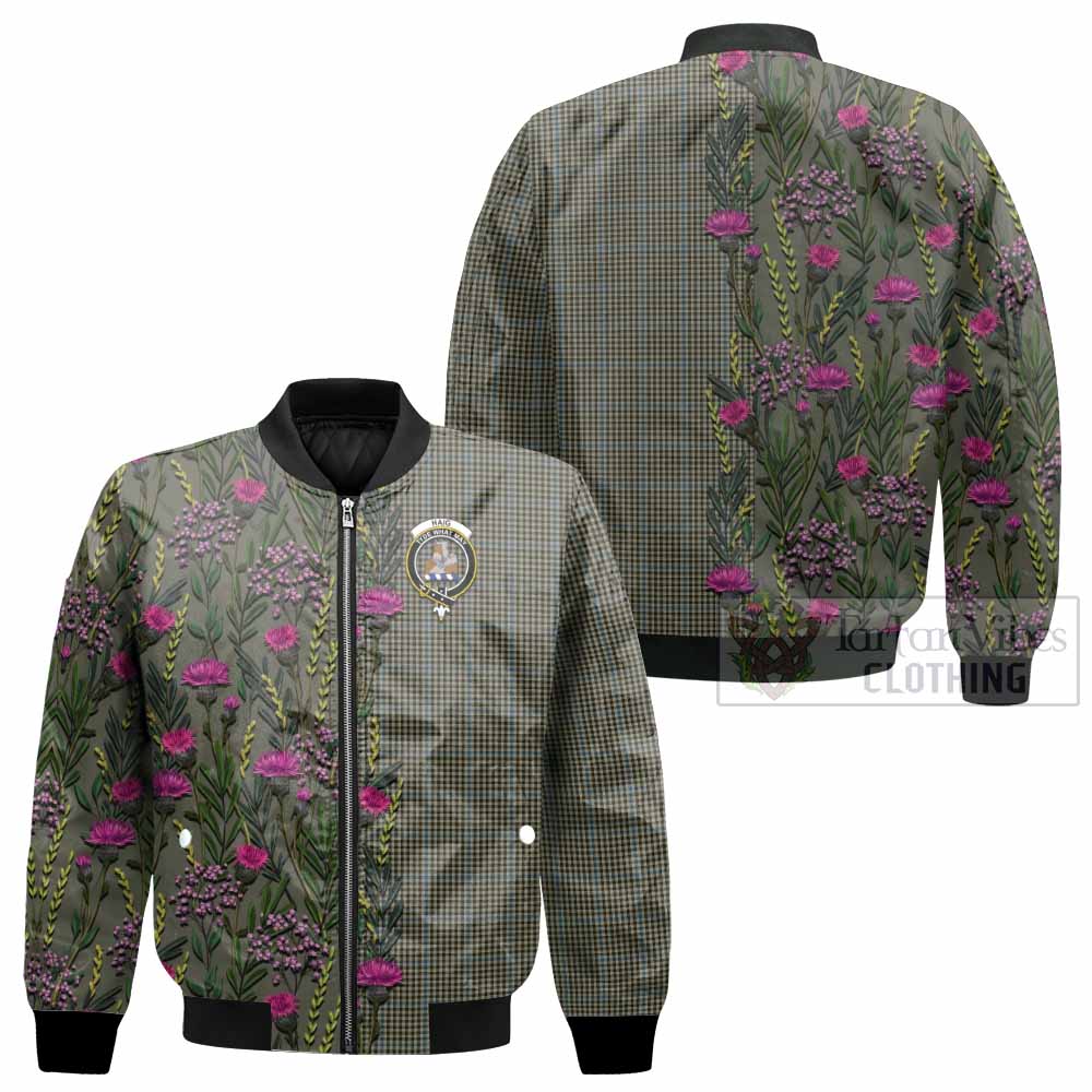 Haig Family Crest Tartan Bomber Jacket Scottish Thistle Flower Pattern Half Style - Tartan Vibes Clothing