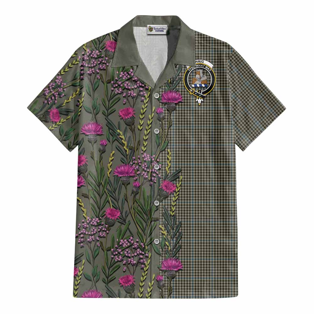 Haig Family Crest Tartan Cotton Hawaiian Shirt Scottish Thistle Flower Pattern Half Style - Tartan Vibes Clothing