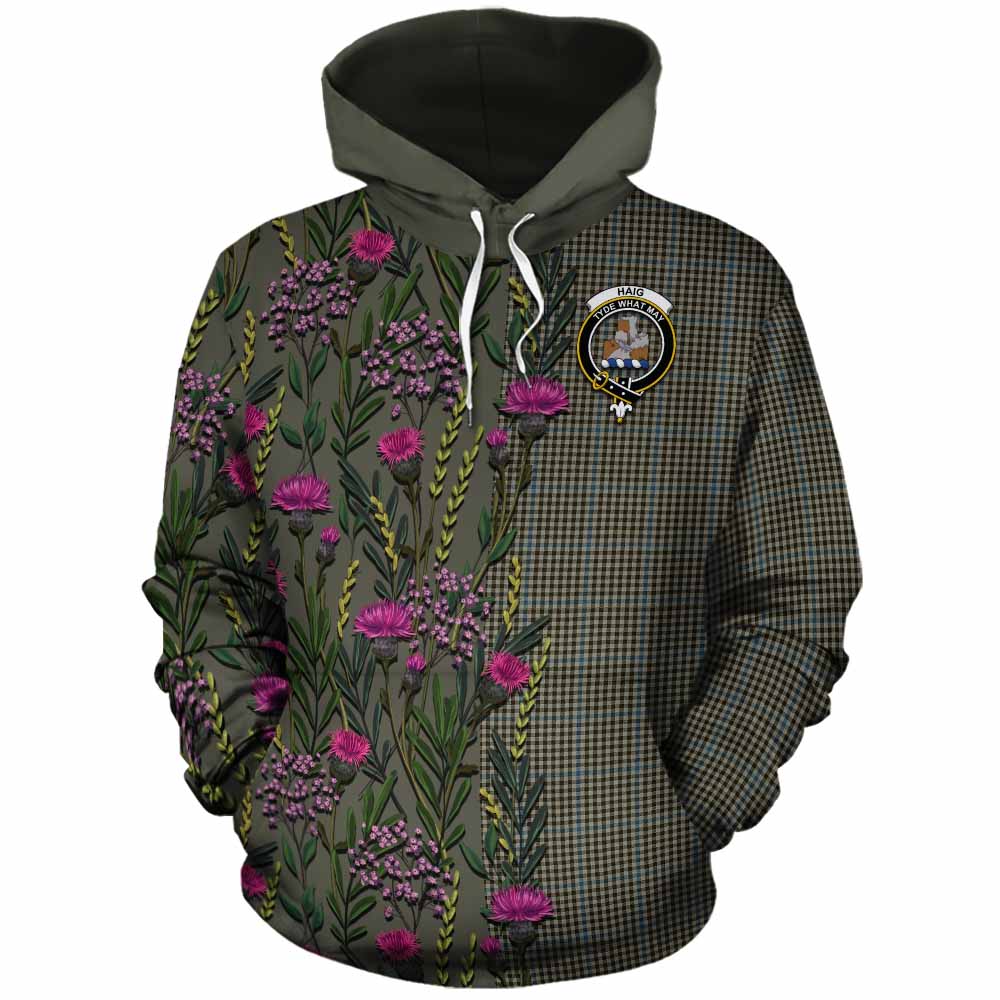 Haig Family Crest Tartan Cotton Hoodie Scottish Thistle Flower Pattern Half Style - Tartan Vibes Clothing
