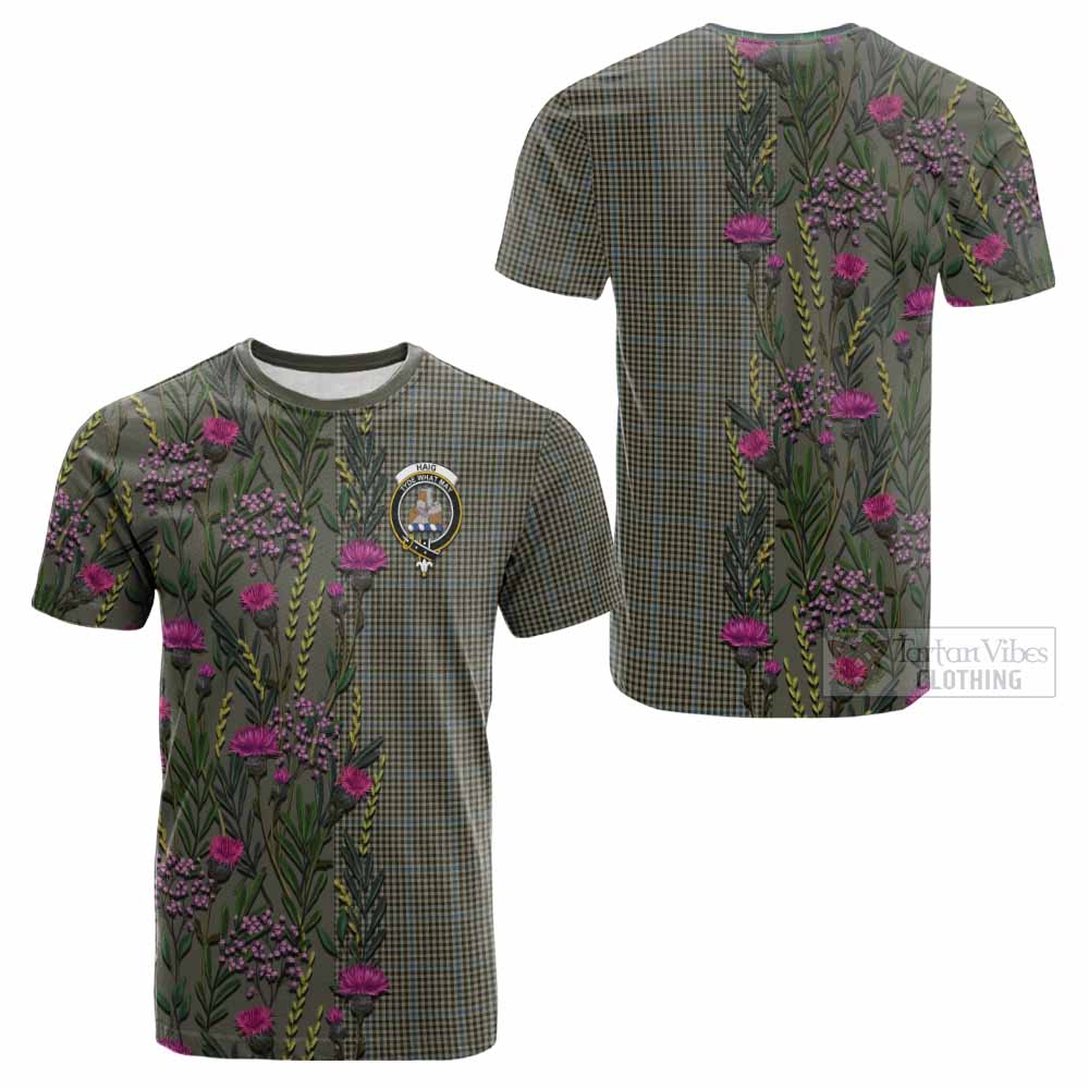 Haig Family Crest Tartan Cotton T-shirt Scottish Thistle Flower Pattern Half Style - Tartan Vibes Clothing