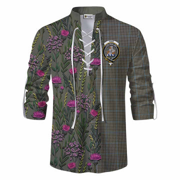 Haig Family Crest Tartan Ghillie Shirt Scottish Thistle Flower Pattern Half Style