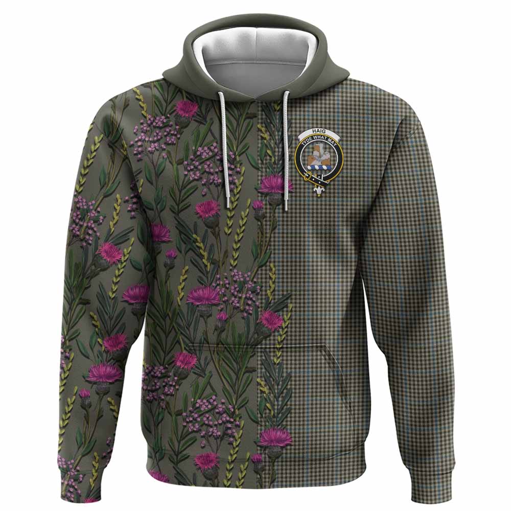 Haig Family Crest Tartan Hoodie Scottish Thistle Flower Pattern Half Style - Tartan Vibes Clothing
