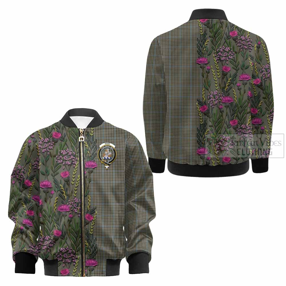 Haig Family Crest Tartan Kid Bomber Jacket Scottish Thistle Flower Pattern Half Style - Tartan Vibes Clothing