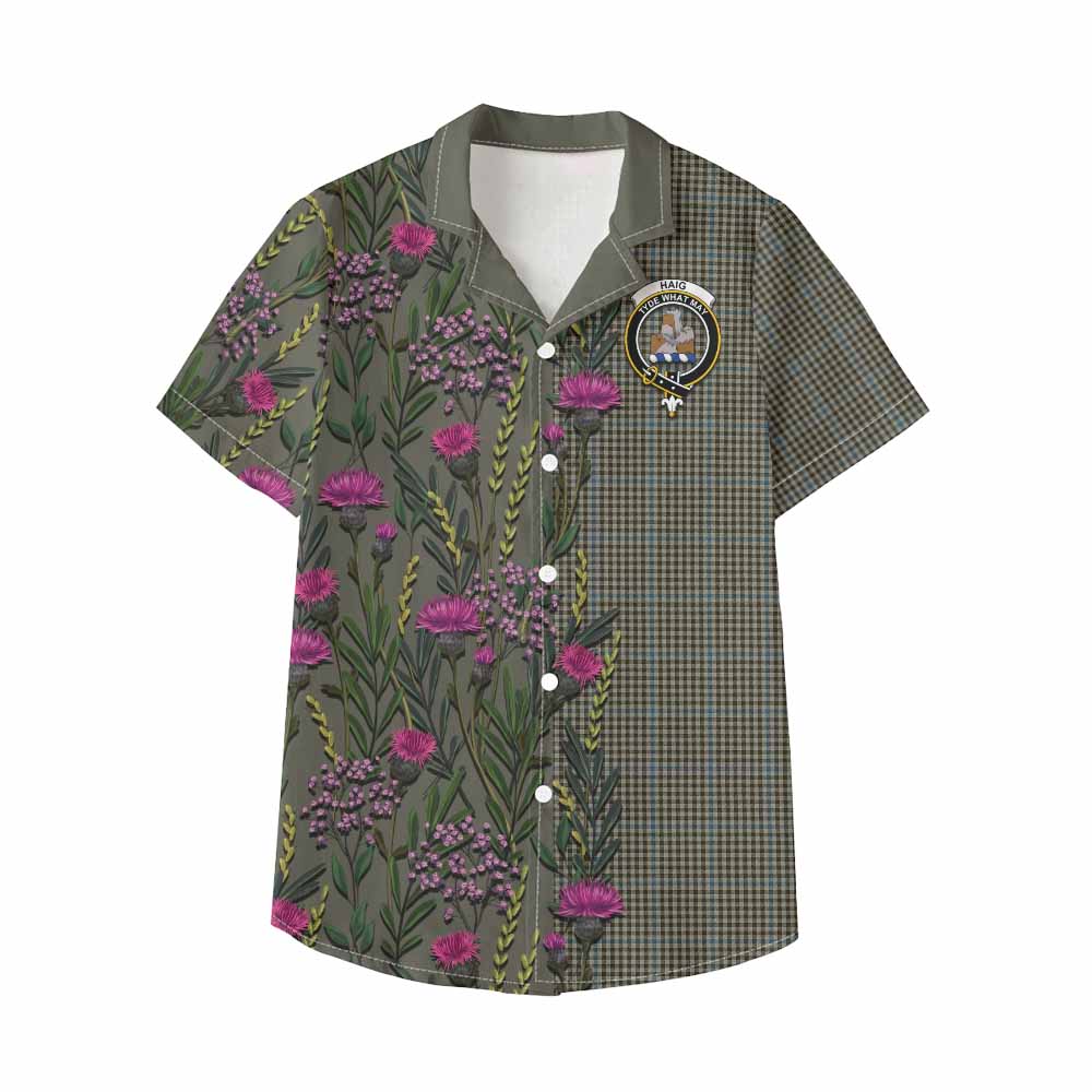 Haig Family Crest Tartan Kid Hawaiian Shirt Scottish Thistle Flower Pattern Half Style - Tartan Vibes Clothing