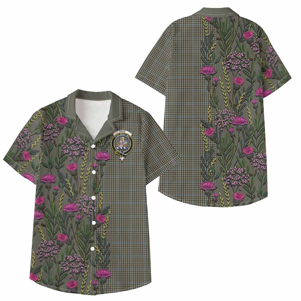 Haig Family Crest Tartan Kid Hawaiian Shirt Scottish Thistle Flower Pattern Half Style - Tartan Vibes Clothing