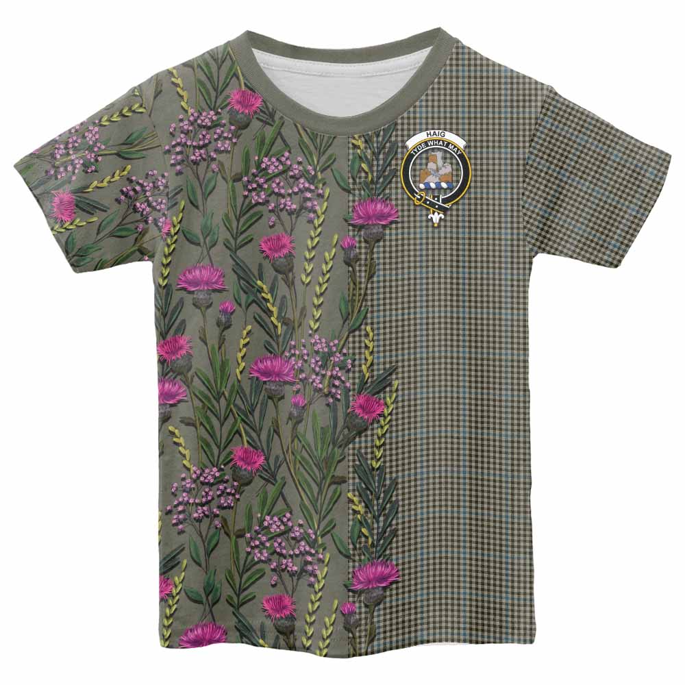Haig Family Crest Tartan Kid T-shirt Scottish Thistle Flower Pattern Half Style - Tartan Vibes Clothing