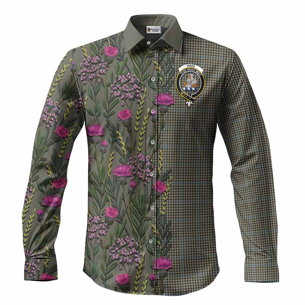 Haig Family Crest Tartan Long Sleeve Button Shirts Scottish Thistle Flower Pattern Half Style - Tartan Vibes Clothing