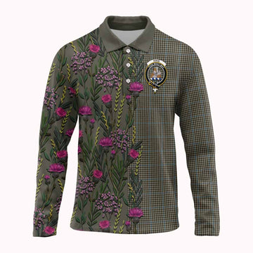 Haig Family Crest Tartan Long Sleeve Polo Shirt Scottish Thistle Flower Pattern Half Style