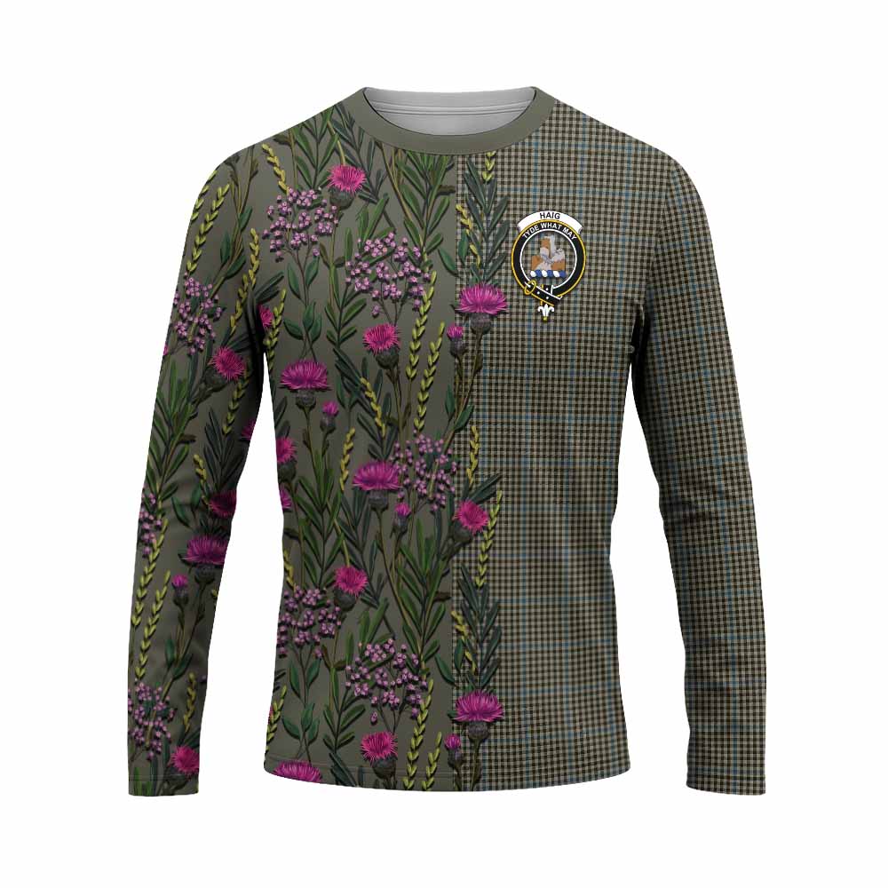 Haig Family Crest Tartan Long Sleeve T-Shirt Scottish Thistle Flower Pattern Half Style - Tartan Vibes Clothing