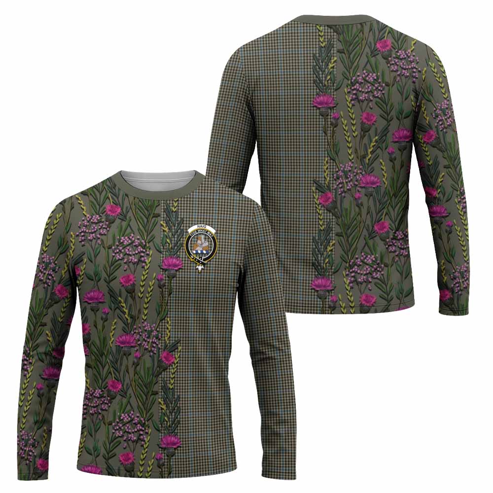 Haig Family Crest Tartan Long Sleeve T-Shirt Scottish Thistle Flower Pattern Half Style - Tartan Vibes Clothing