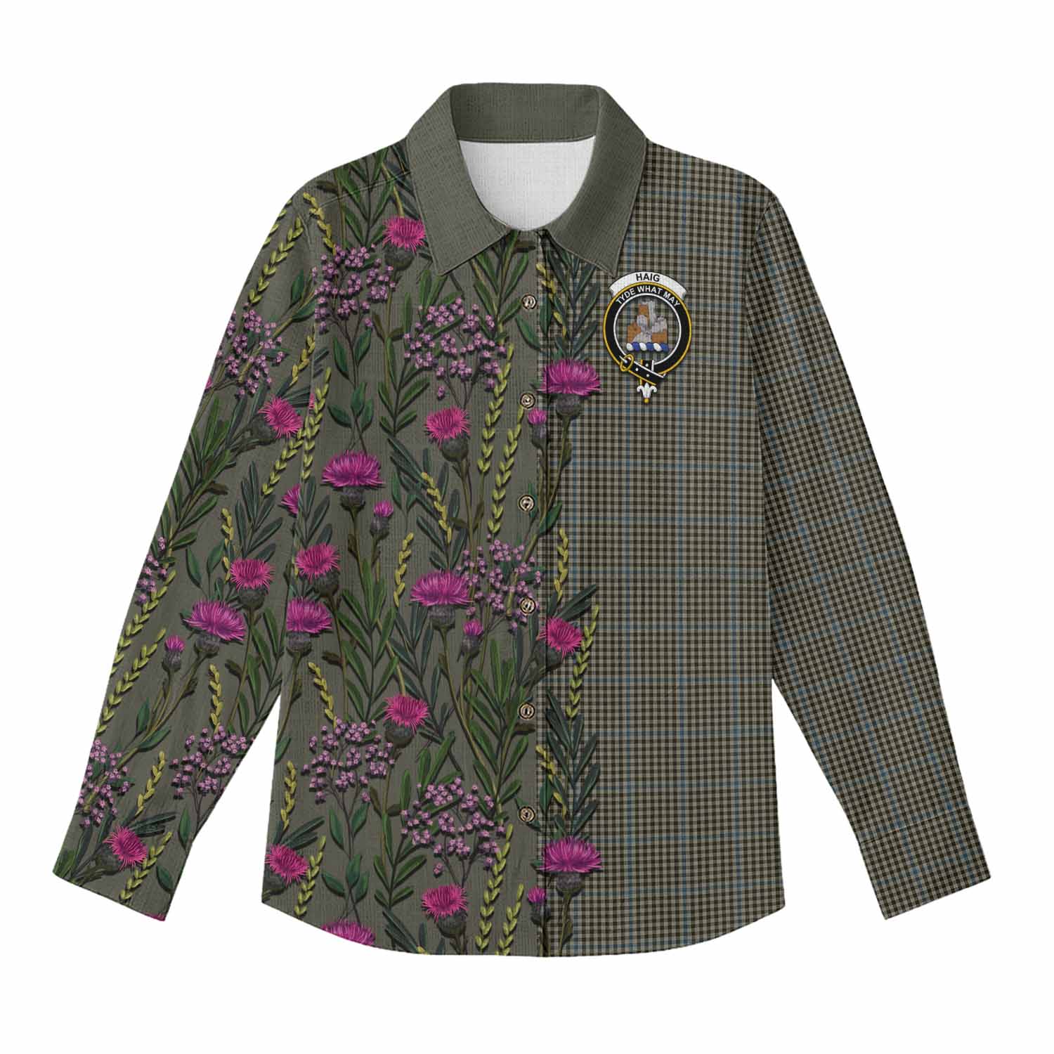 Haig Family Crest Tartan Women Casual Shirt Scottish Thistle Flower Pattern Half Style - Tartan Vibes Clothing