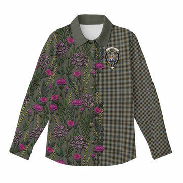 Haig Family Crest Tartan Women Casual Shirt Scottish Thistle Flower Pattern Half Style