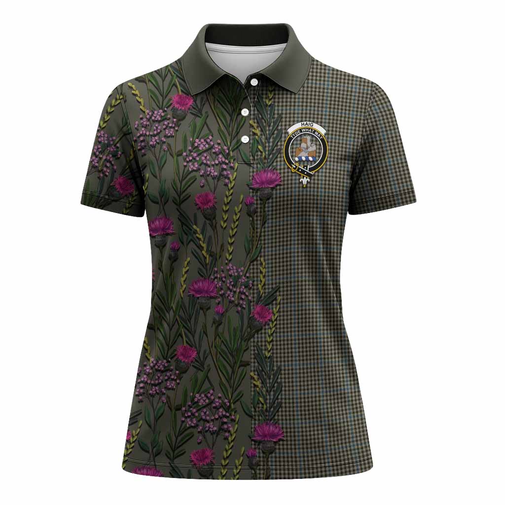 Haig Family Crest Tartan Women Polo Shirt Scottish Thistle Flower Pattern Half Style - Tartan Vibes Clothing