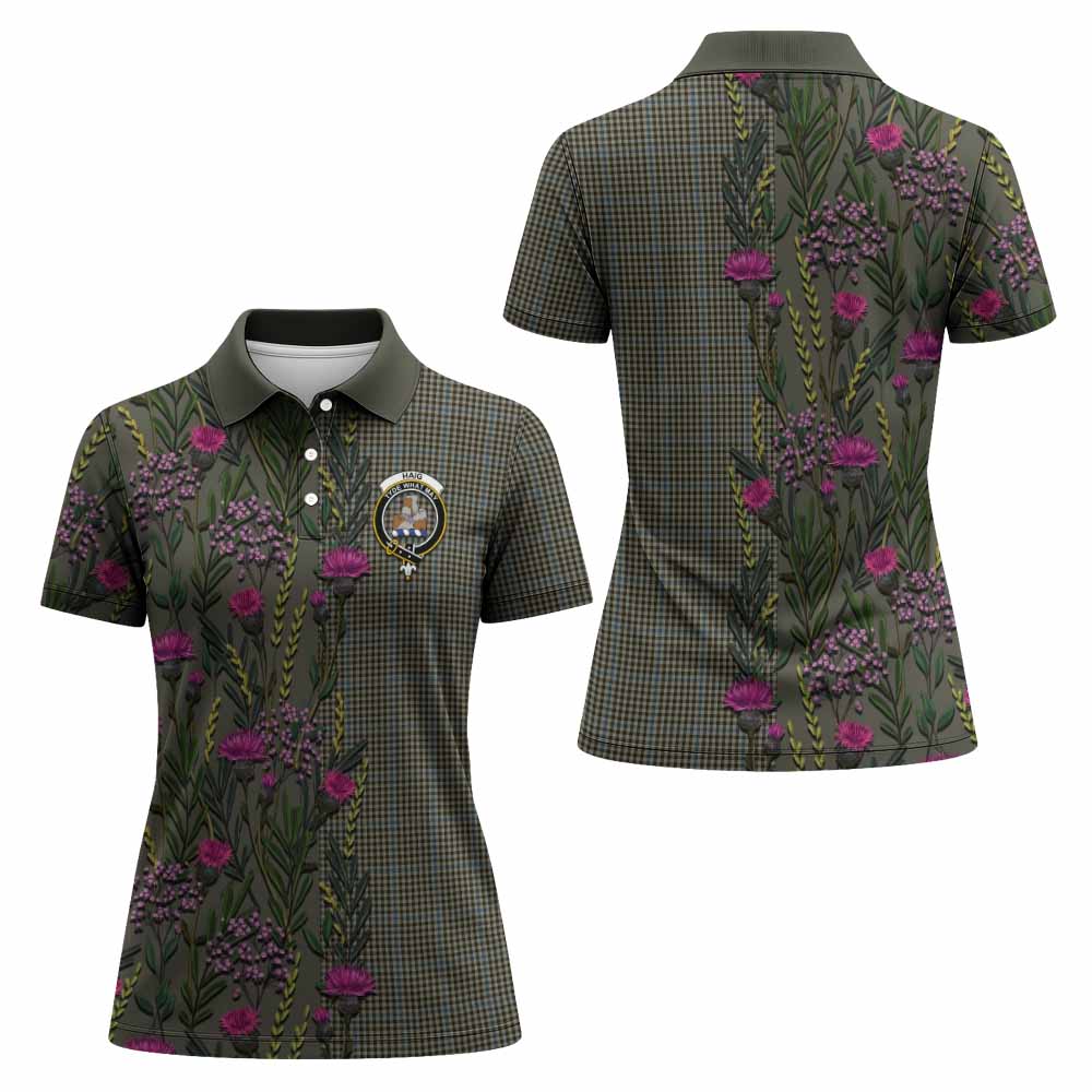 Haig Family Crest Tartan Women Polo Shirt Scottish Thistle Flower Pattern Half Style - Tartan Vibes Clothing