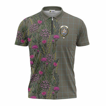 Haig Family Crest Tartan Zipper Polo Shirt Scottish Thistle Flower Pattern Half Style