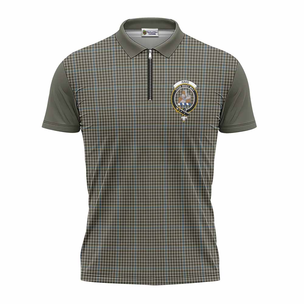 Haig Tartan Accent Zipper Polo Shirt with Family Crest