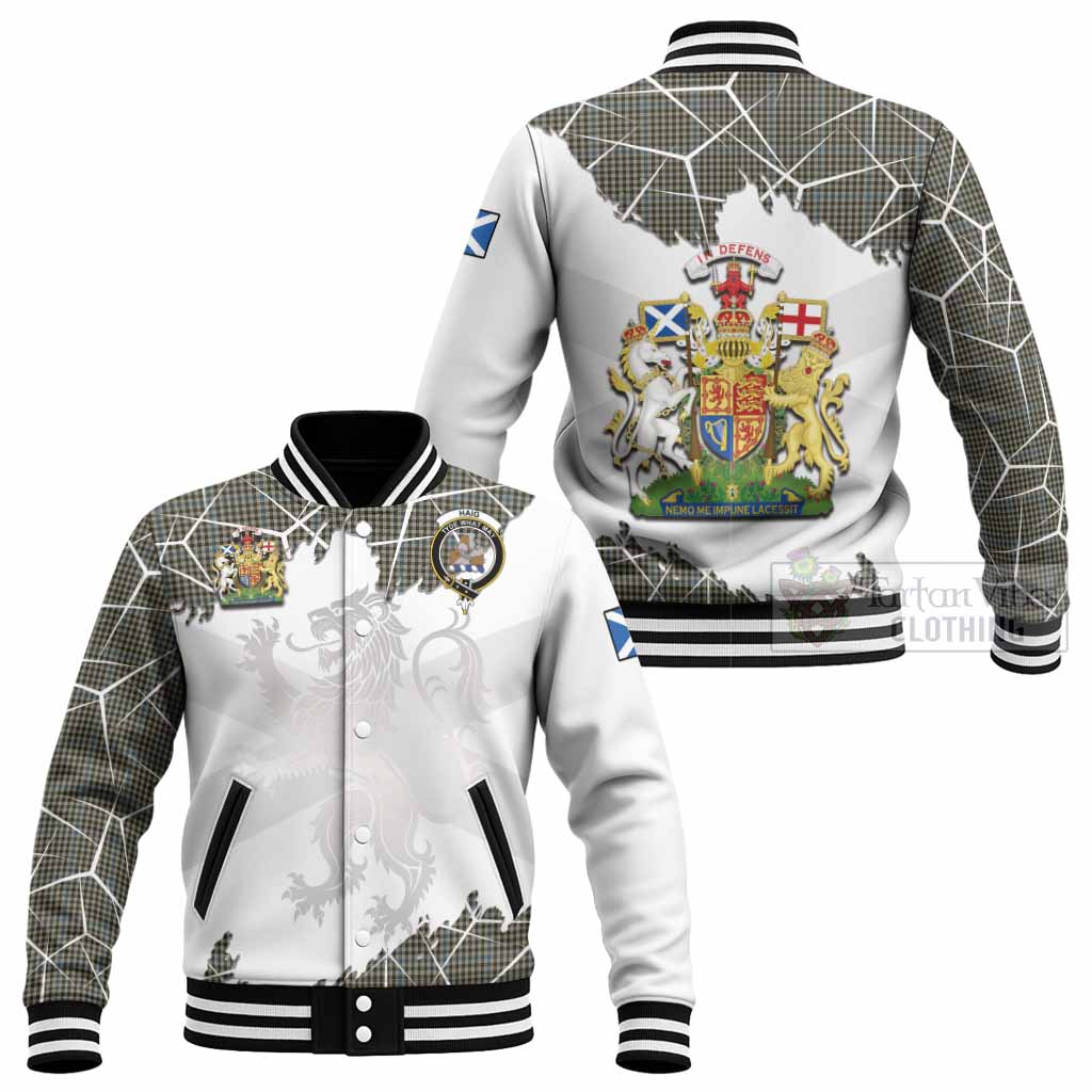 Haig Tartan Baseball Jacket with Family Crest and Lion Rampant Grunge Style