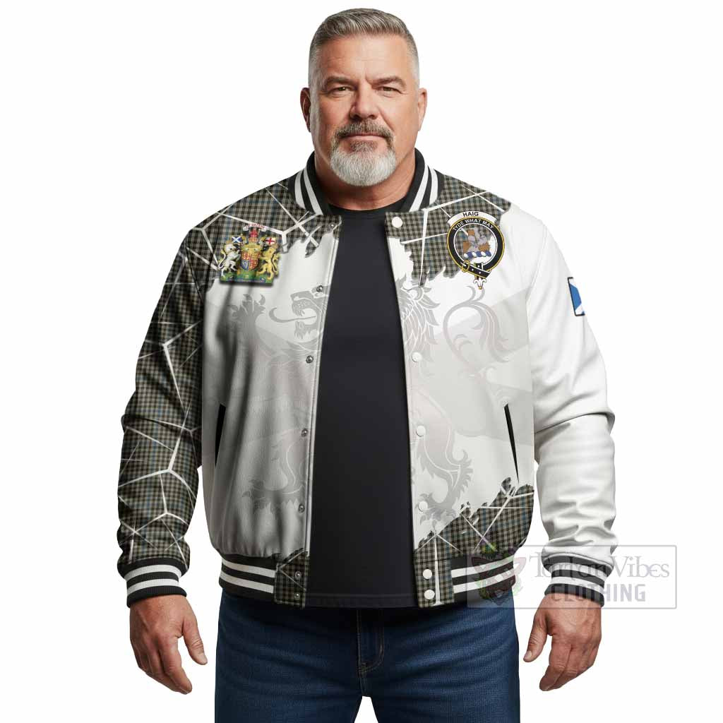 Haig Tartan Baseball Jacket with Family Crest and Lion Rampant Grunge Style