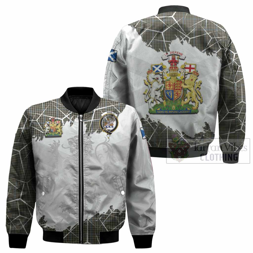 Haig Tartan Bomber Jacket with Family Crest and Lion Rampant Grunge Style
