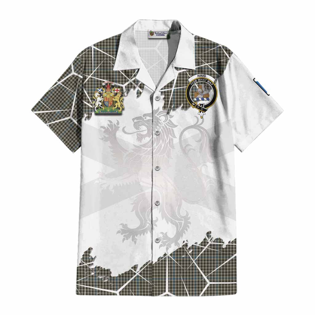 Haig Tartan Cotton Hawaiian Shirt with Family Crest and Lion Rampant Grunge Style