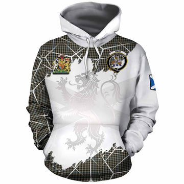 Haig Tartan Cotton Hoodie with Family Crest and Lion Rampant Grunge Style