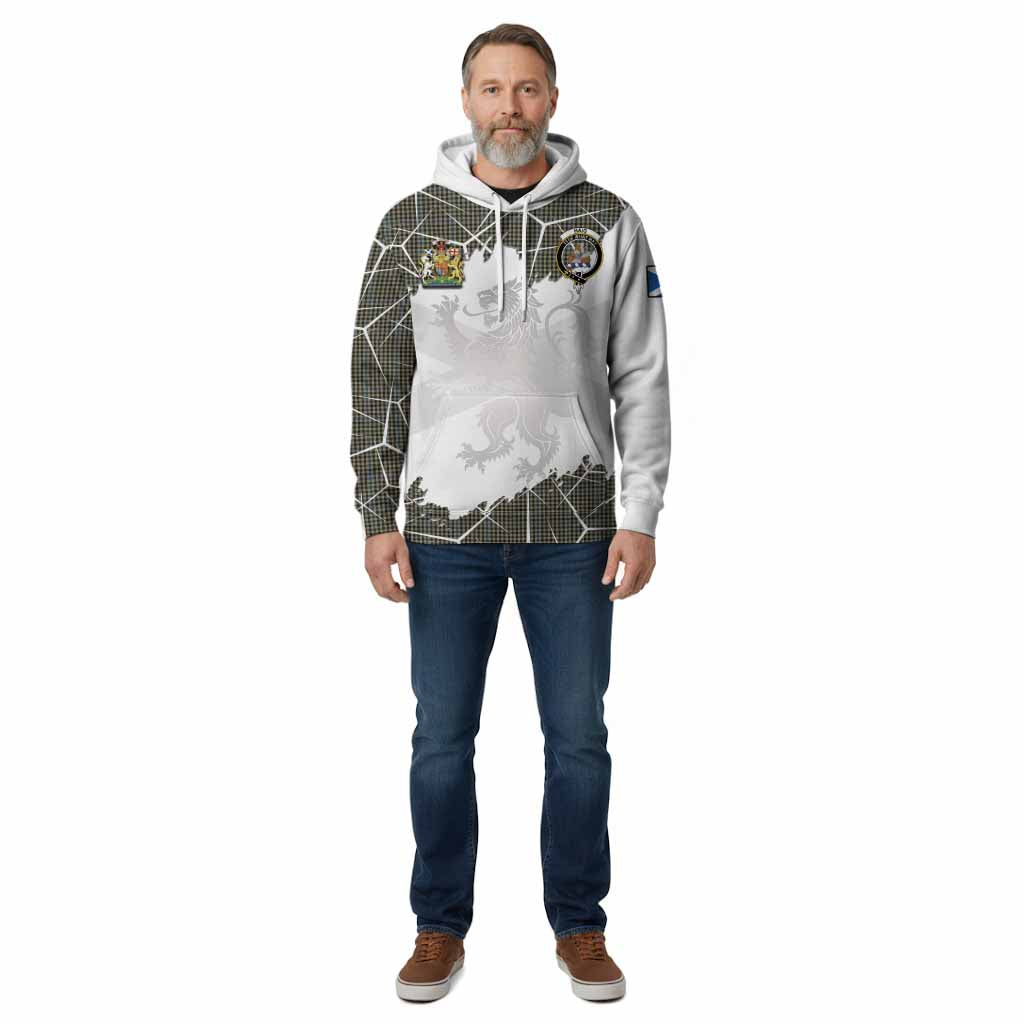 Haig Tartan Cotton Hoodie with Family Crest and Lion Rampant Grunge Style