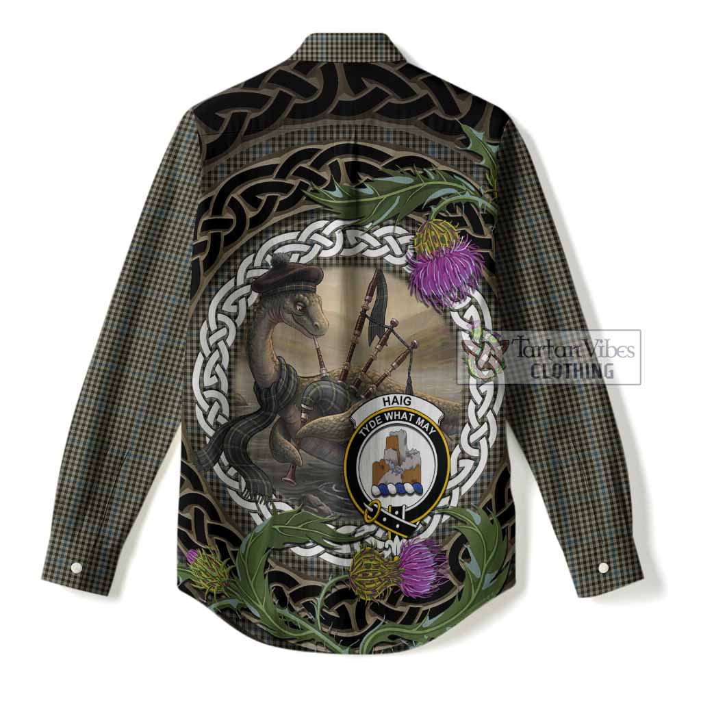 Haig Tartan Crest Bagpipe Nessie Women Casual Shirt Scottish Loch Ness Monster Celtic Thistle
