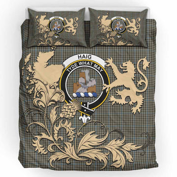 Haig Tartan Crest Bedding Set with Scottish Iconic Symbols 
