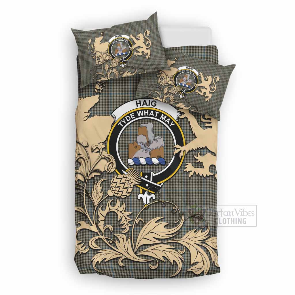 Haig Tartan Crest Bedding Set with Scottish Iconic Symbols 