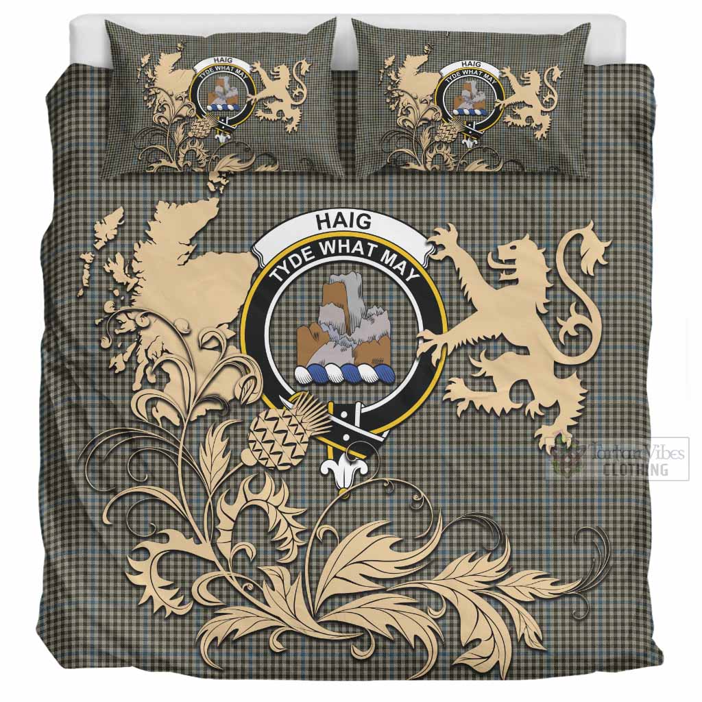 Haig Tartan Crest Bedding Set with Scottish Iconic Symbols 