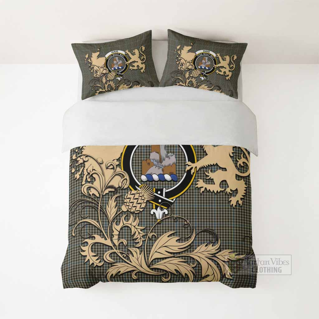 Haig Tartan Crest Bedding Set with Scottish Iconic Symbols 
