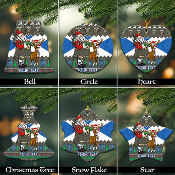 Haig Tartan Crest Christmas Ceramic Ornament Scotland Santa With Bagpipes Cute Reindeer